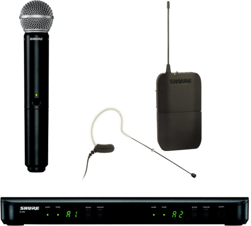 SHURE BLX1288E/MX53 M17 662 - 686 MHz двухканальная радиосистема с головным микрофоном MX153 и ручным передатчиком SM58