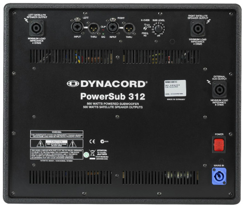 Dynacord PowerSub 312 активный сабвуфер, 1x 12', 800 Вт RMS + 2x250 Вт @ 4Ом, 43Гц-350Гц, максимальный SPL 124 дБ, цвет черный фото 3