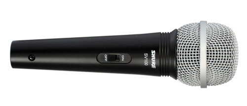 SHURE SV100-A микрофон динамический вокально-речевой с выключателем и кабелем (XLR-6.3 мм JACK), черный, серебристая сетка фото 2